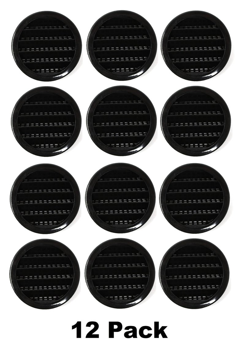 JSP Manufacturing 2"" Round Plastic Louver Soffit Air Vent Reptile Screen Grille Cover Multiple Colors/Quantities (12, Black) - Image 2